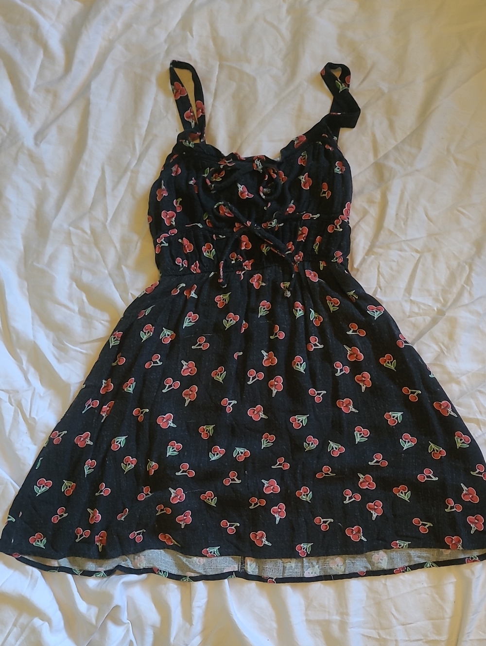 Sienna Sky Black Dress with Red and Green Cherry Print